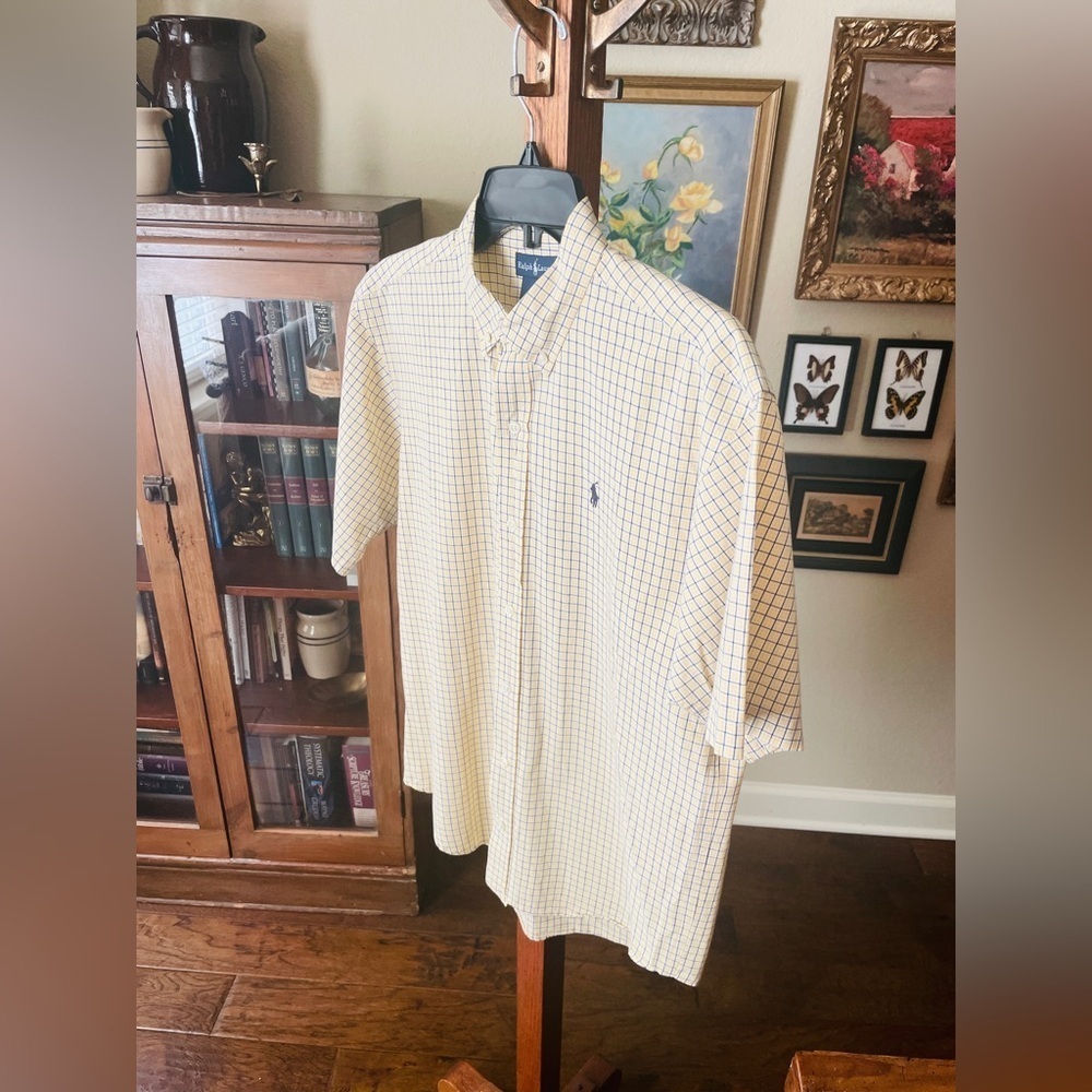 Ralph Lauren boys short sleeve cotton plaid button shirt XL yellow blue Easter - Picture 3 of 8